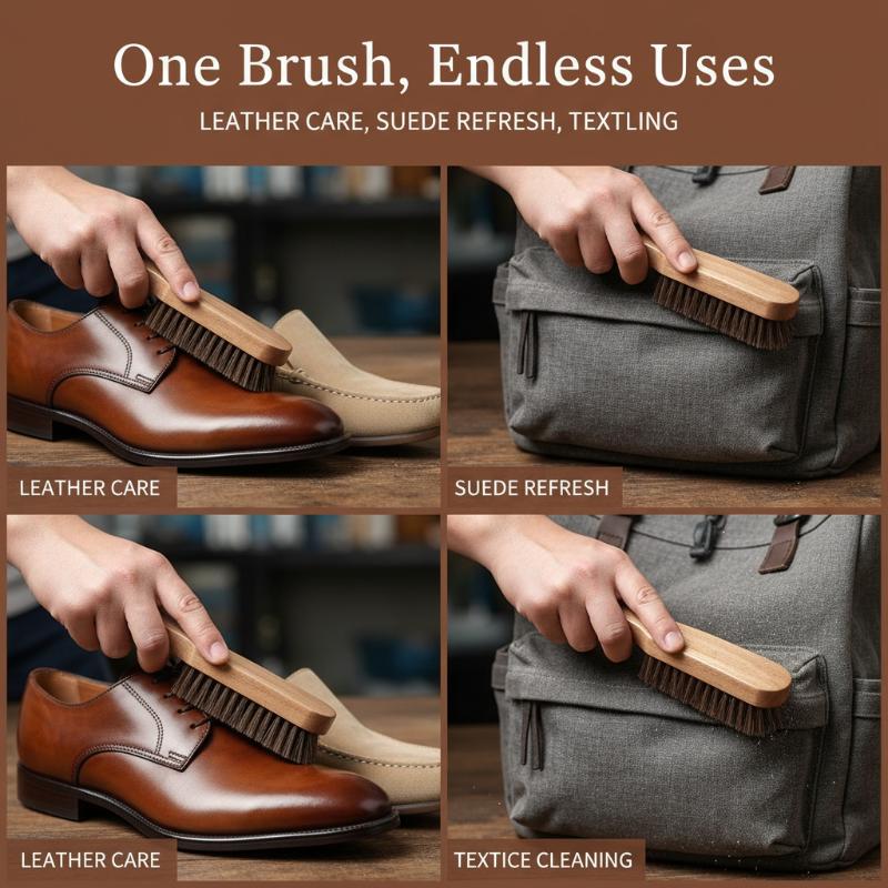 Leather Shoe Polish - 1PC Wood Shoe Brush Horse Hair